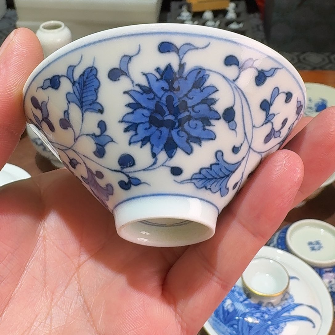 全手工青花斗笠杯