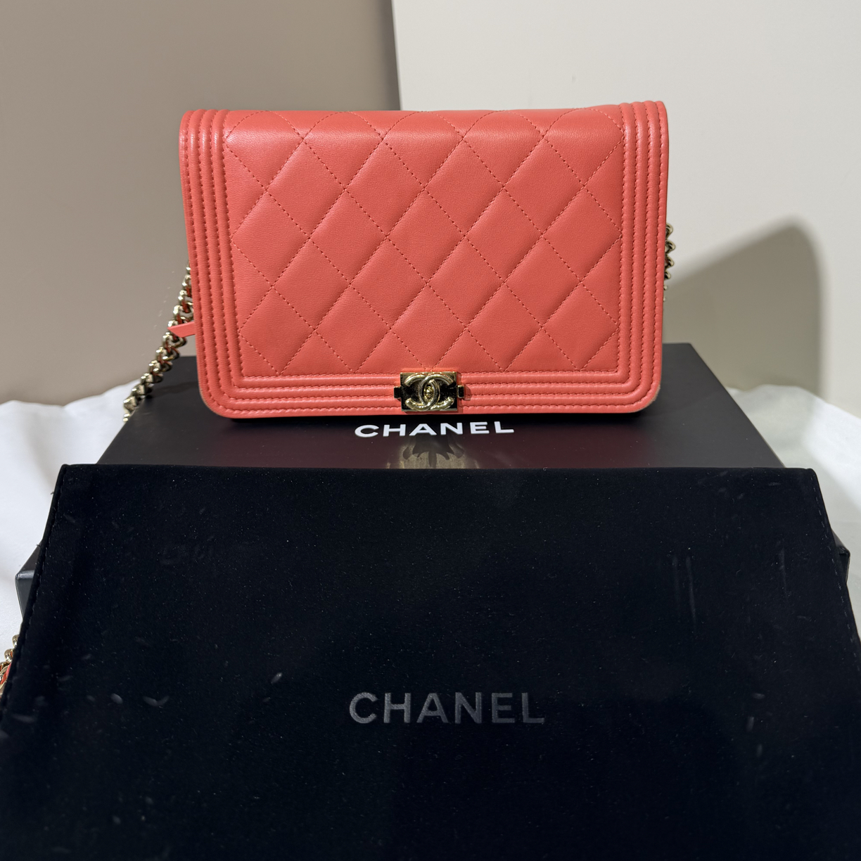 95新 Chanel/香奈儿 香奈儿虾红色woc21开