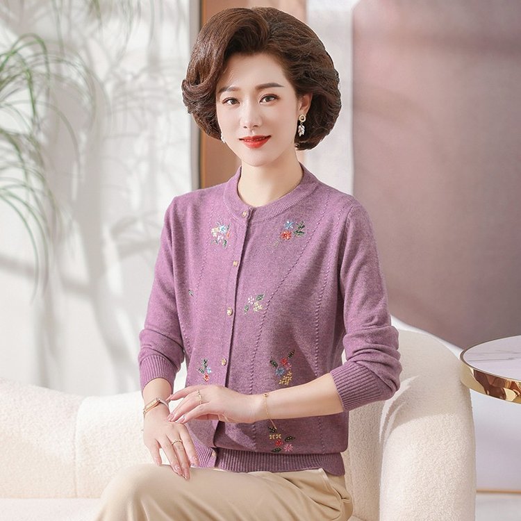 中老年时尚女装秋季打底衫2025新款妈妈装秋装长袖针织衫