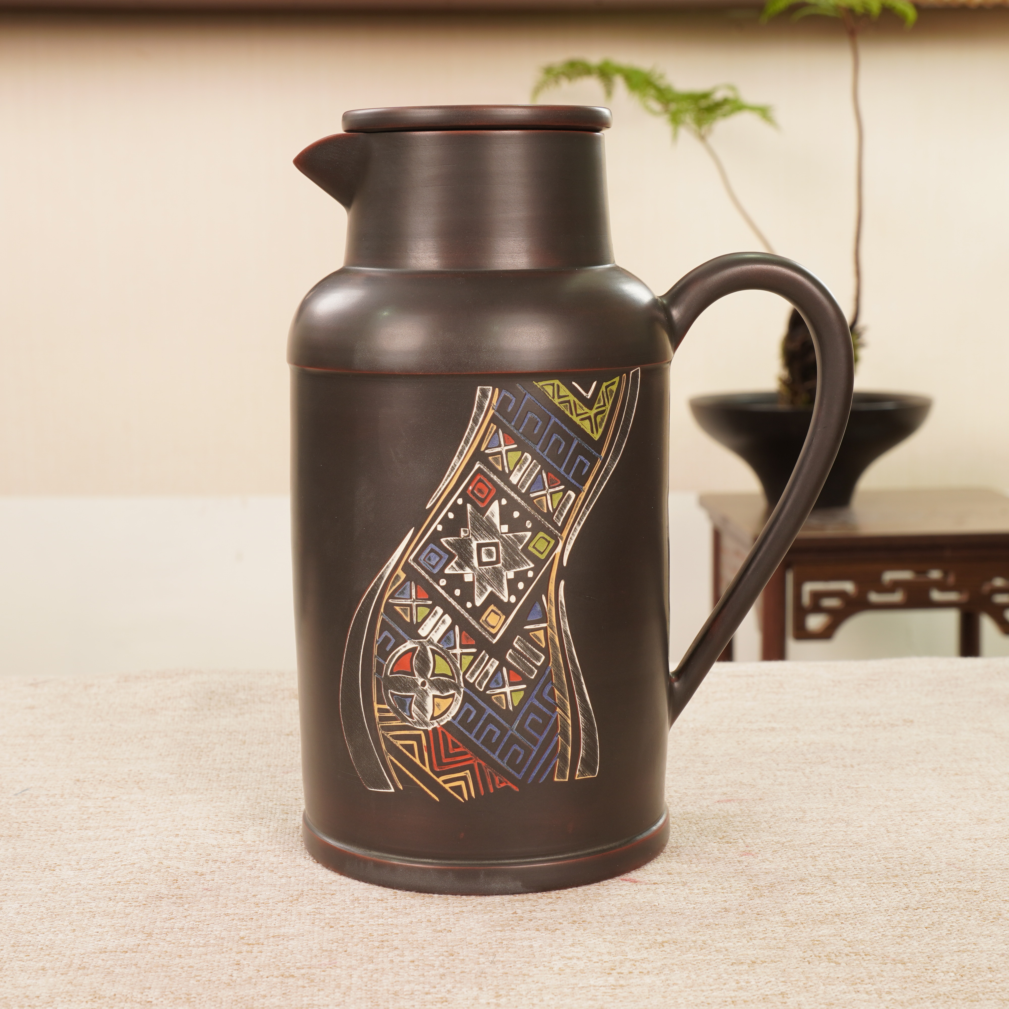 广西钦州坭兴陶绣球焖烧壶850ml