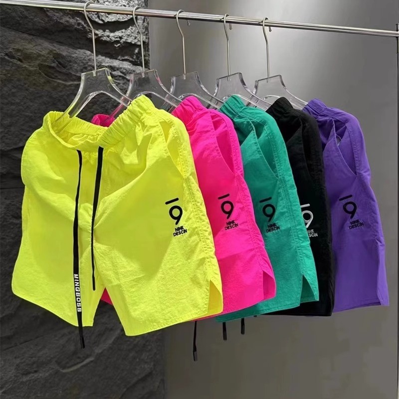 2025夏季新款休闲开叉速干短裤男糖果色潮流抽绳五分裤户外沙滩裤