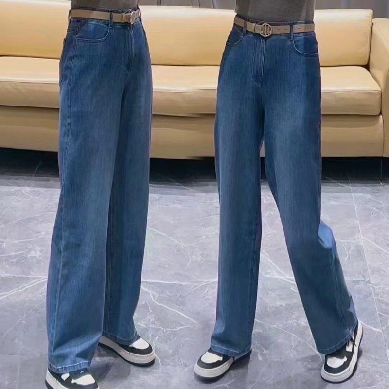 阿玛施AMASS新款女装百搭高腰直筒显瘦丹宁风水洗牛仔长裤5100588