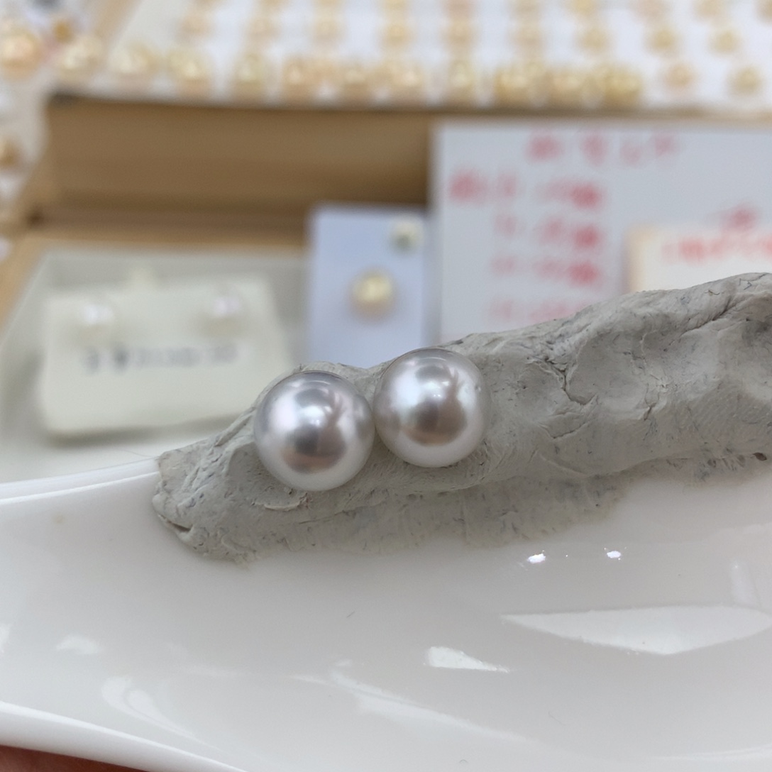 未镶嵌耳饰海水珍珠澳白银蓝8.8mm圆珠