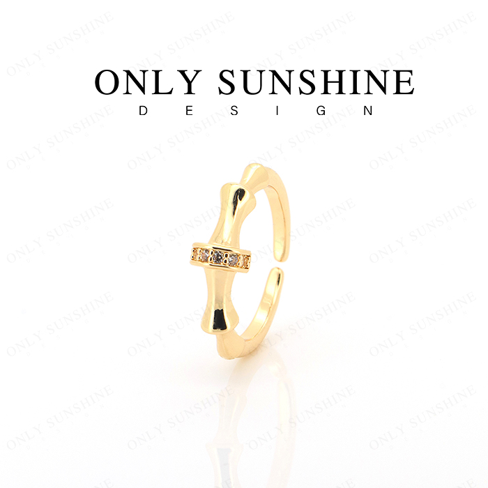 黄铜戒指 新中式竹节十字架金色锆石戒指指环轻奢小众独特设计