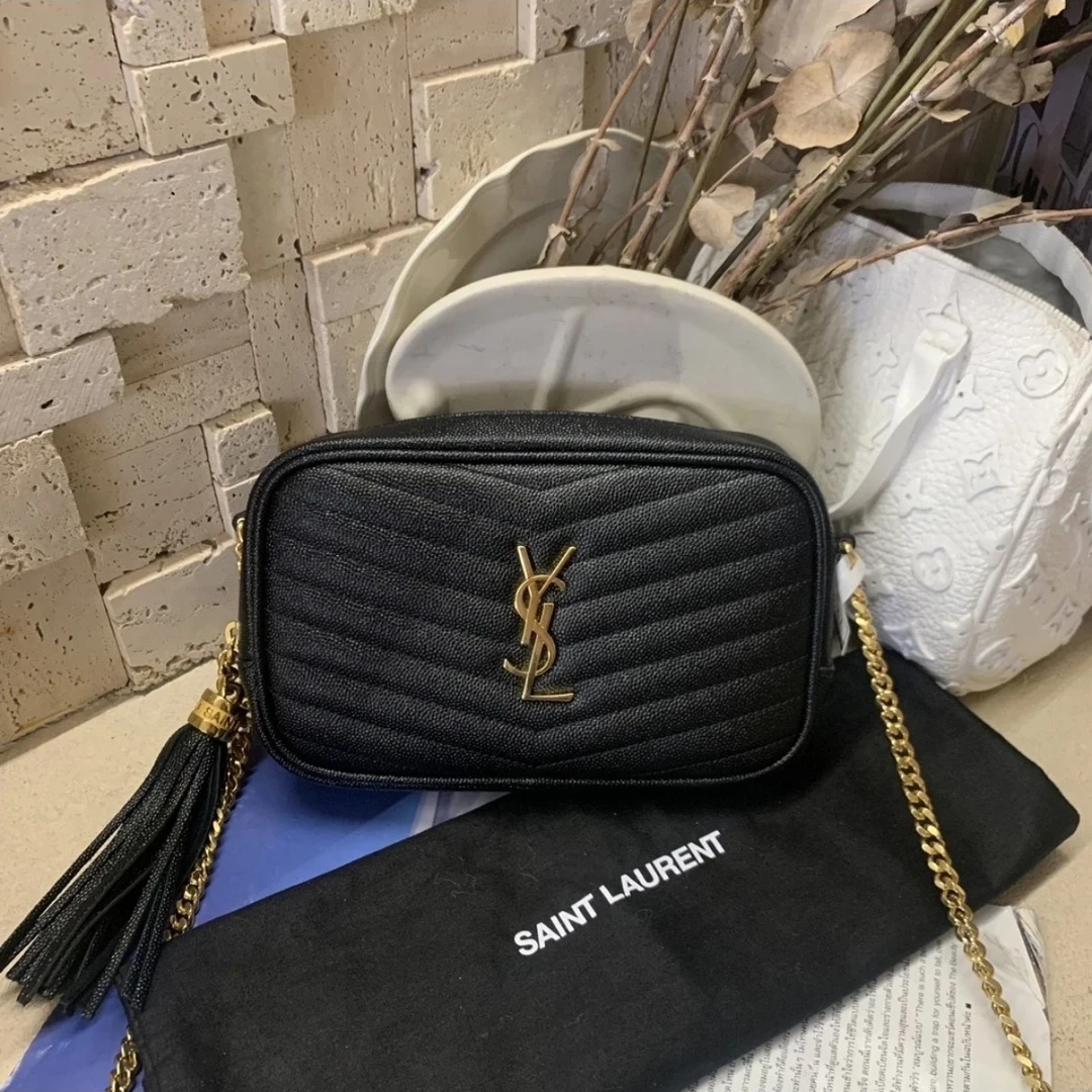 95新 YSL/圣罗兰 YSL黑金流苏相机包25100125-01