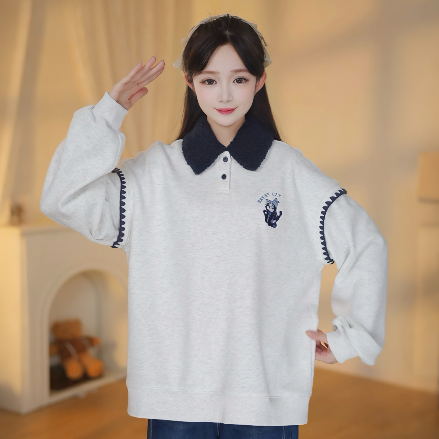 【初中生】卫衣女加绒冬季加厚上衣套头高中学生大童宽松休闲韩版