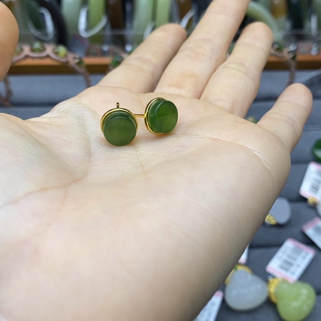 和田玉银S925镶嵌耳饰