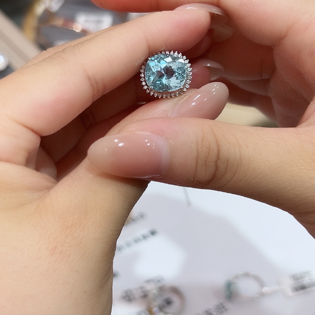 海蓝宝石戒圈18K金镶嵌