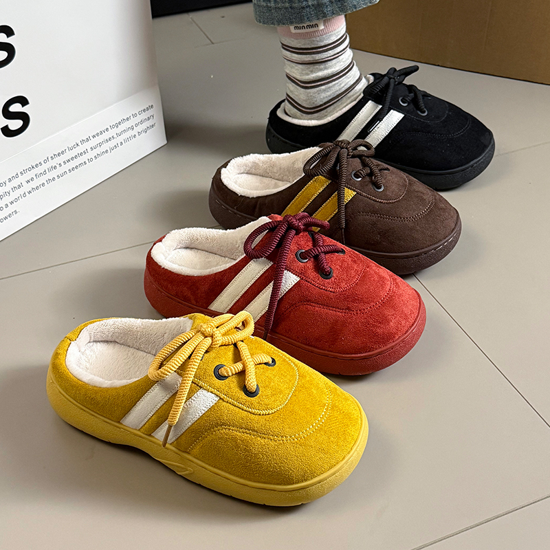 ECAC半包棉拖鞋女秋冬季外穿2025新款时尚百搭小众平底德训鞋