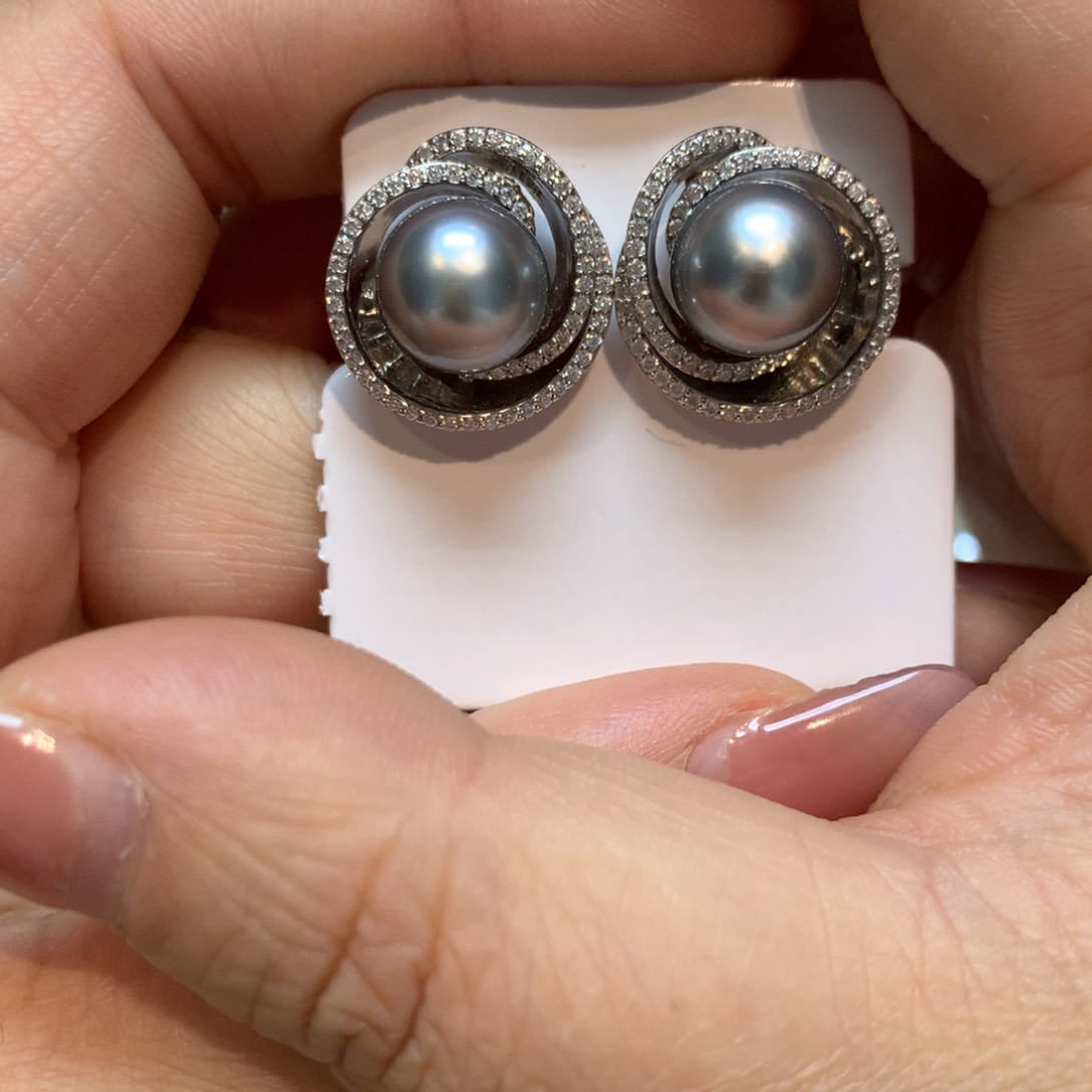 海水珍珠耳饰银S925镶嵌