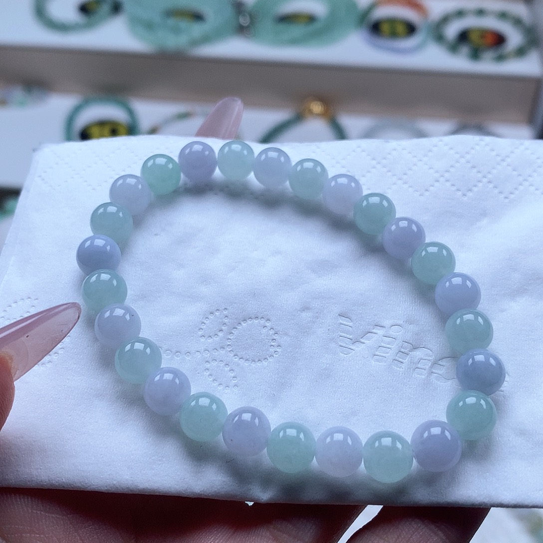 翡翠未镶嵌手串春彩7.0