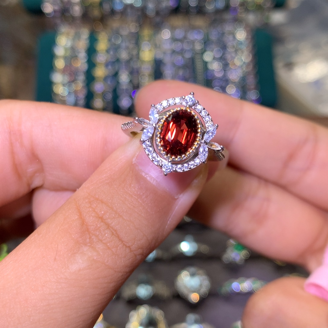 石榴石戒指银S925镶嵌