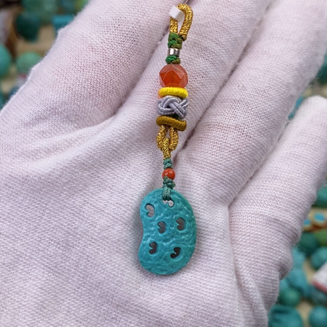 绿松石珠宝奇石未镶嵌莲藕片侧挂