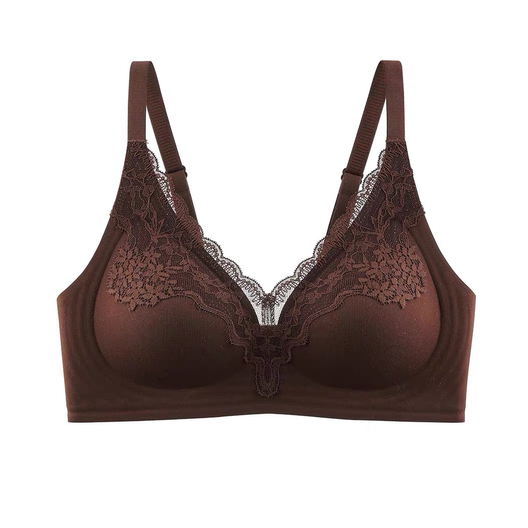 深V花卉蕾丝拼接内衣女聚拢收副乳防下垂性感无钢圈文胸舒适/52