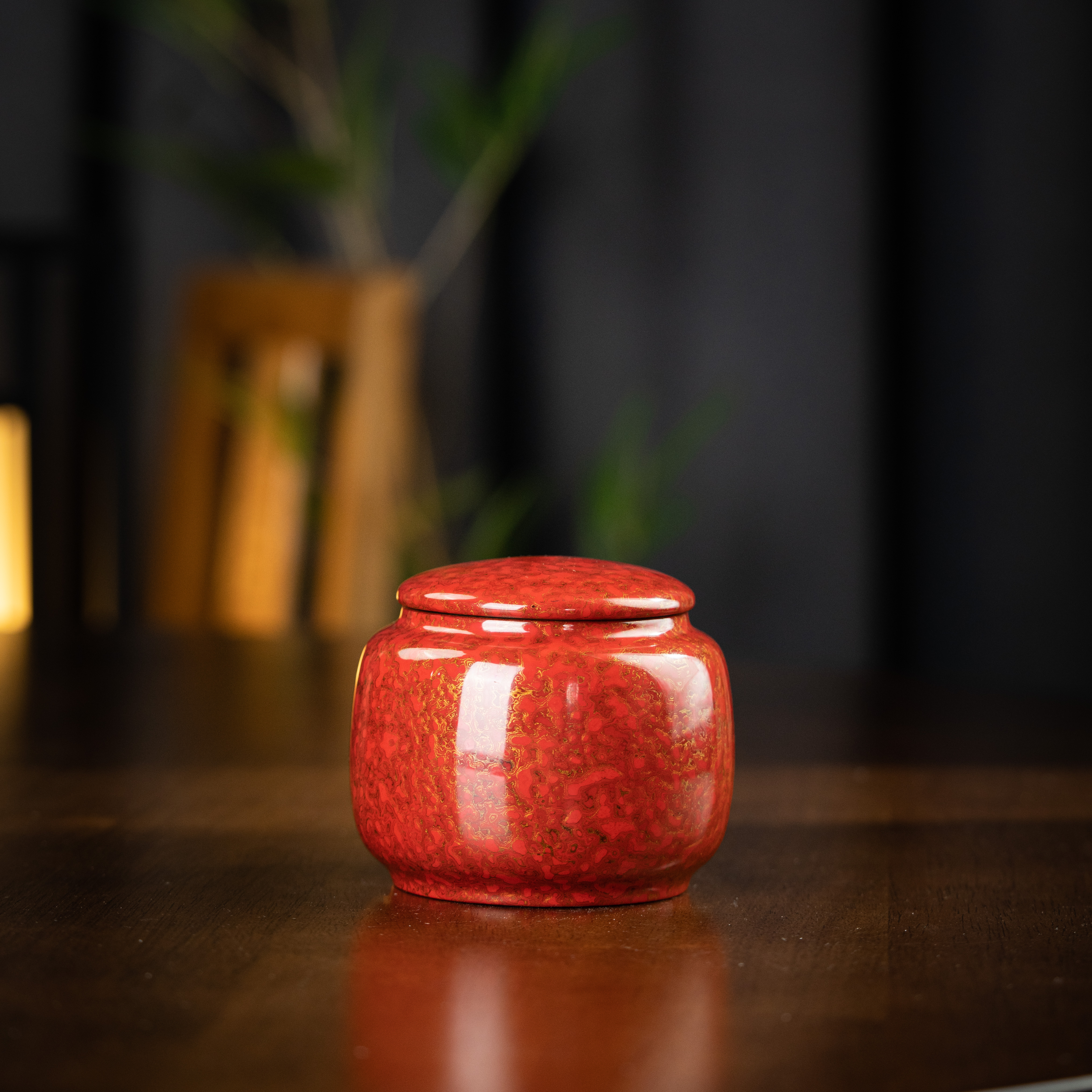 大漆 茶仓 高9.5cm 家用茶周边