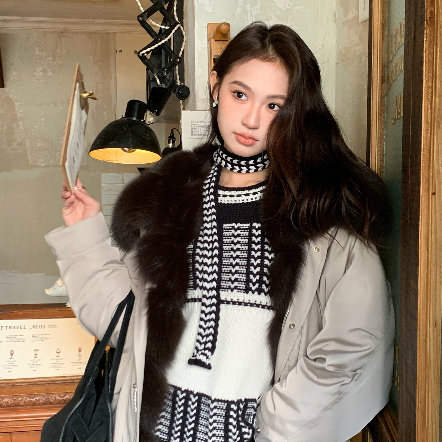 【巴黎新贵】RARE ZZ奢贵定染狐狸大毛领鹅绒长款羽绒服