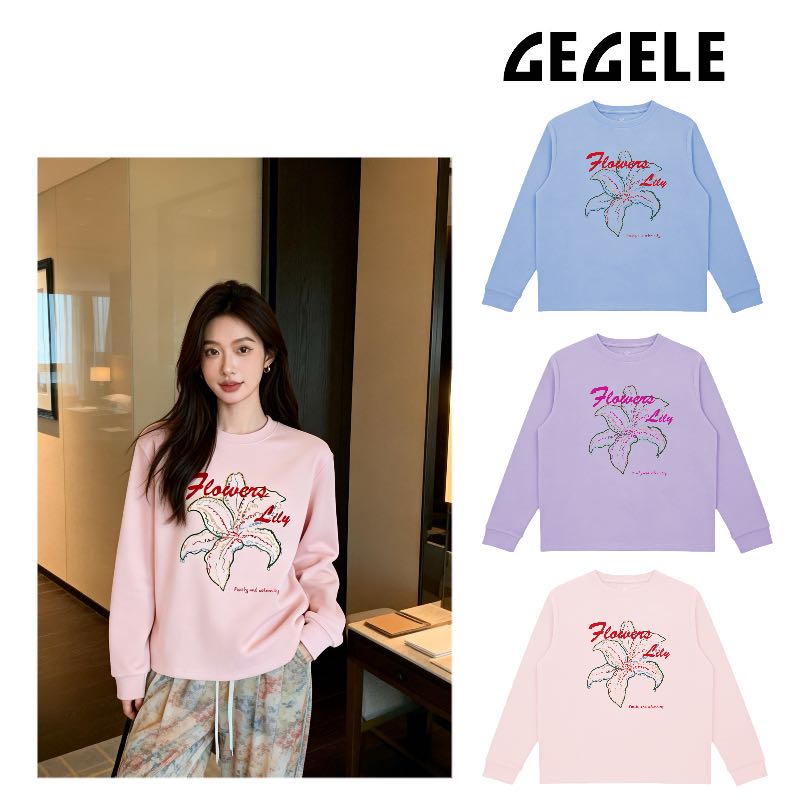 GGL圆领潮流百搭长袖宽松百合T恤S242