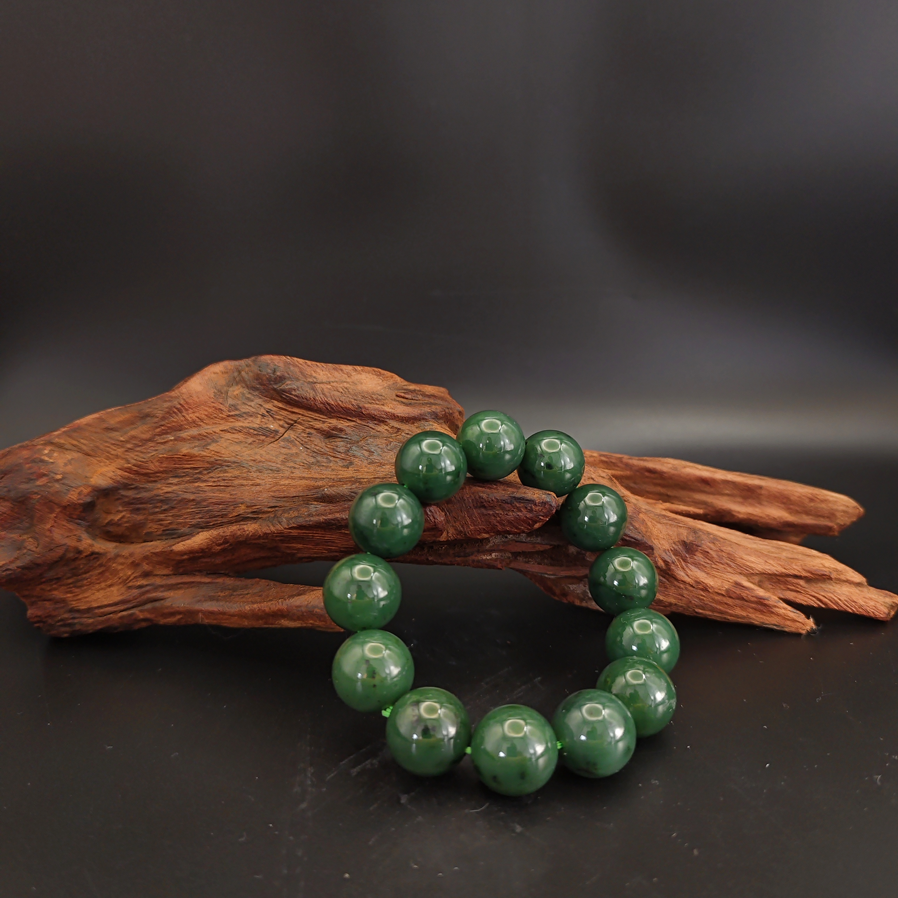 和田玉碧玉圆珠手串（0907）