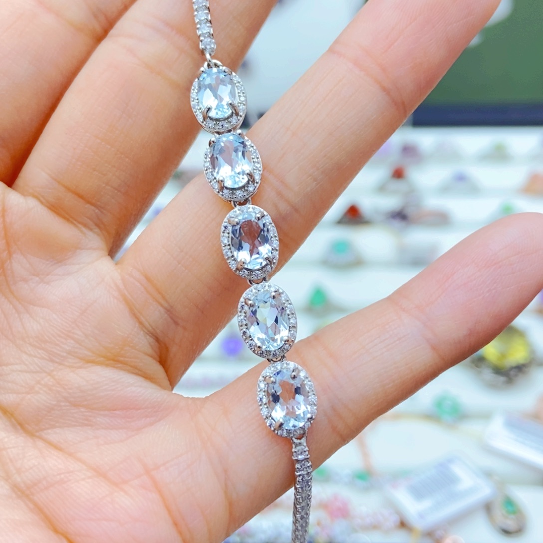 银S925镶嵌手链海蓝宝石