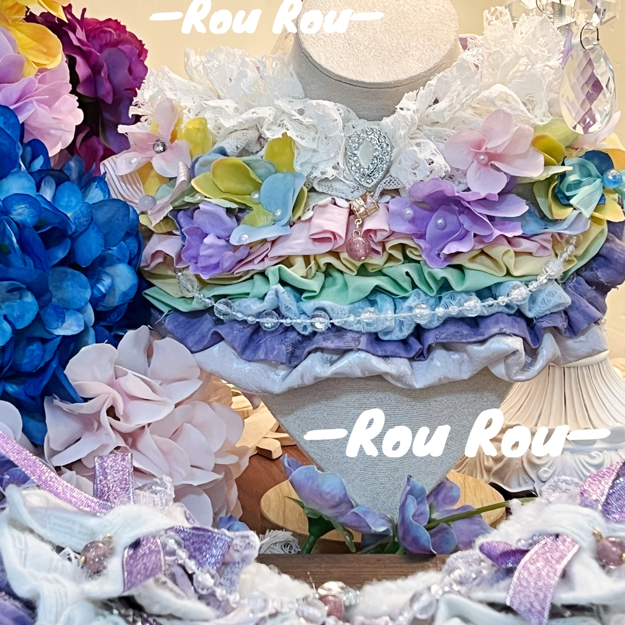 【RouRou-原创·版型·粉丝专定】定做宠物口水巾-《彩虹花漾》