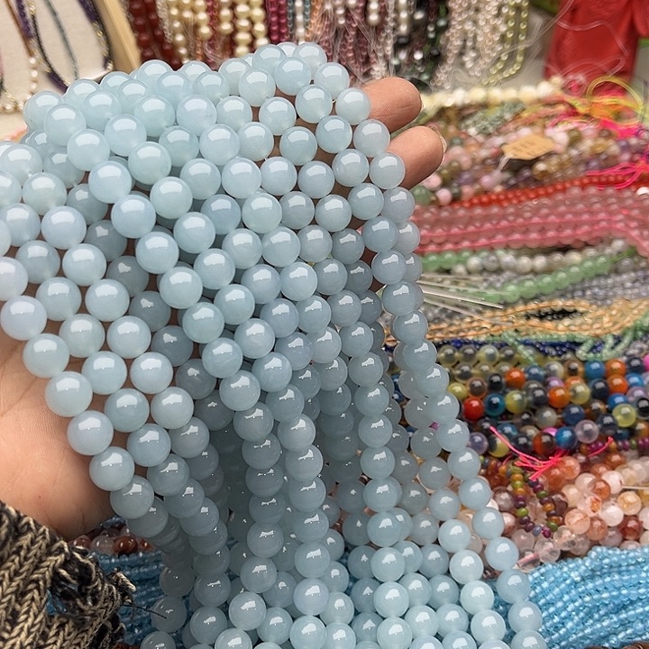 玛瑙/玉髓珠宝半成品未镶嵌一条10mm左右海蓝宝