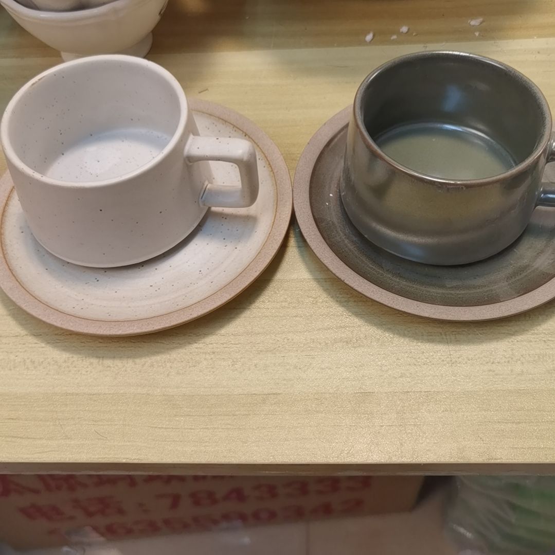 瓷片粗陶咖啡杯两套一组