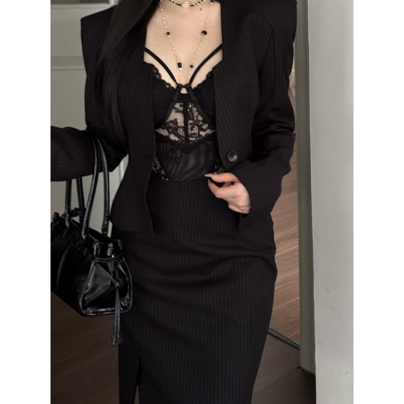 黑泽玄七秋季微胖高品质气质西装全勤三件套女显瘦时尚