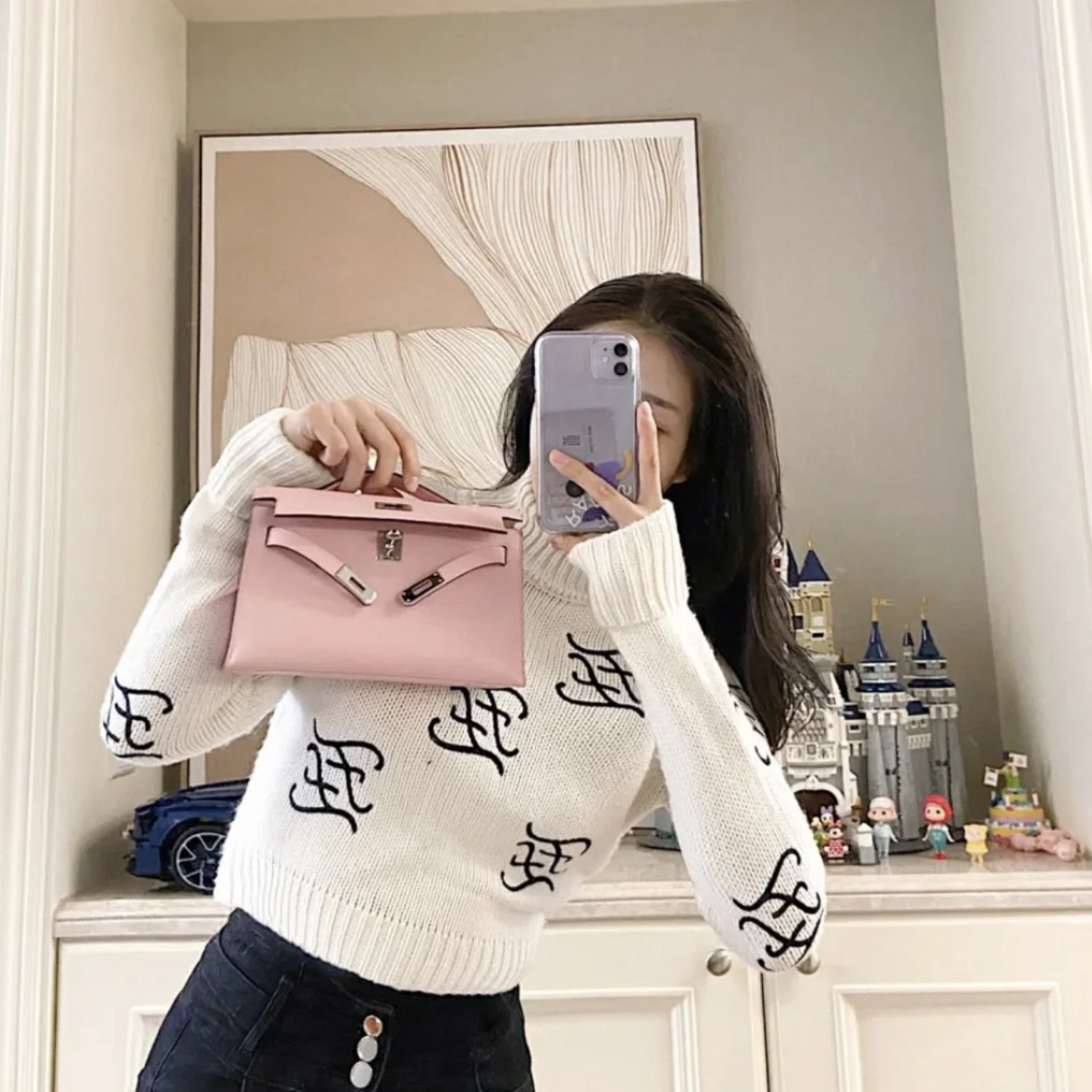 99新 FENDI/芬迪 bjq19//高领刺绣白色毛衣 羊毛 36码