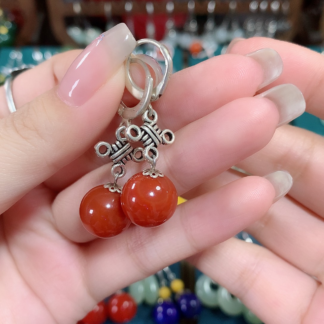 玛瑙/玉髓耳饰银S925镶嵌卡12左右