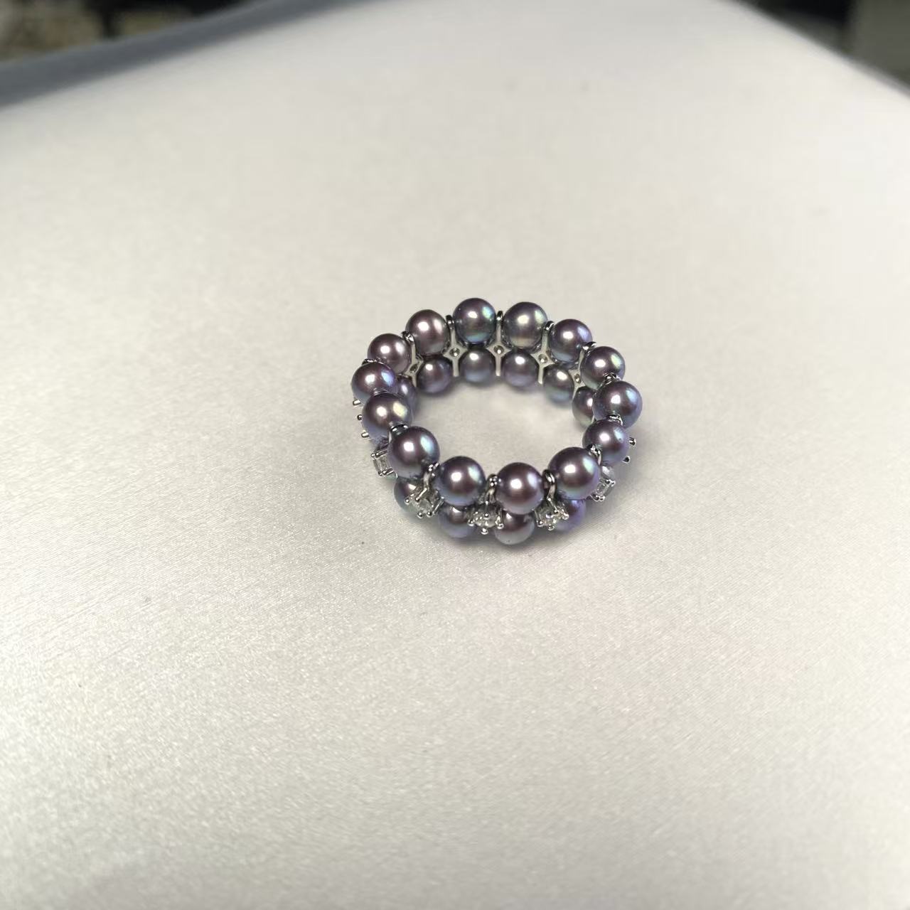 【钱元元专享】【电光紫】爆闪双排珍珠戒指4-5mm