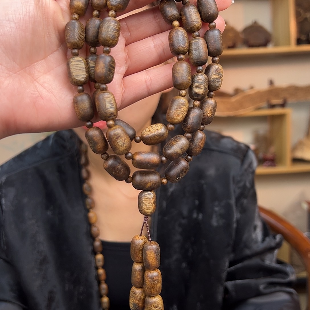 沉香手串海南白奇金丝红油天然留疤多圈一条1.0-48g