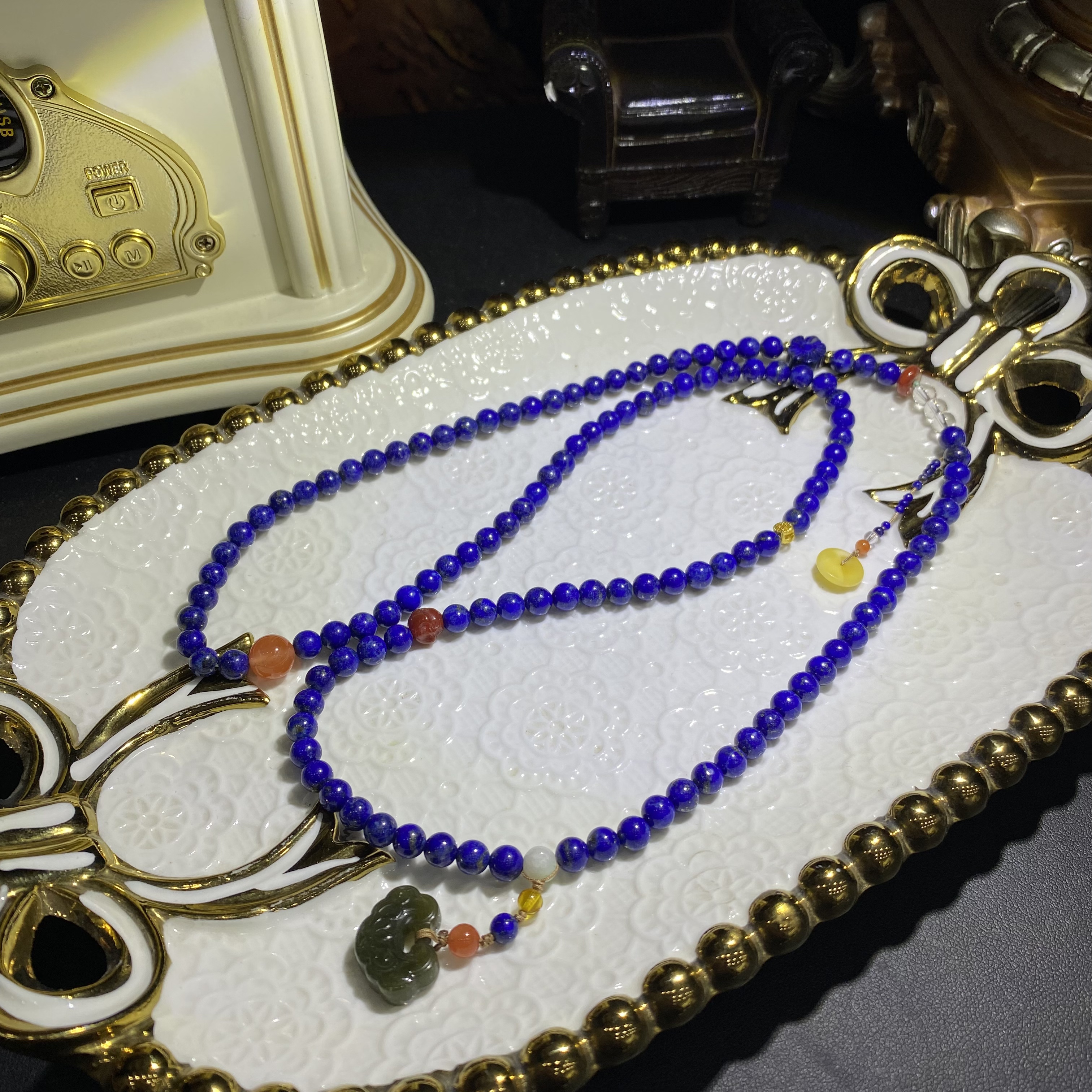 B612-天然阿富汗青金石佛珠链设计款毛衣链项链-多样性发其一