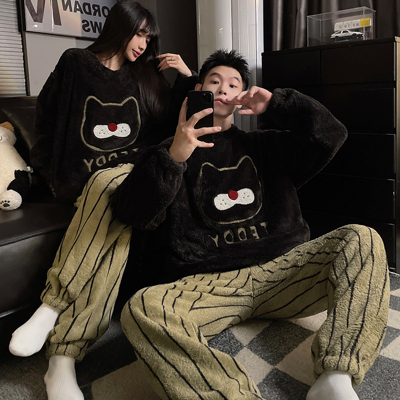 珊瑚绒法兰绒情侣睡衣女秋冬季新款男士加厚保暖可外穿家居服套装