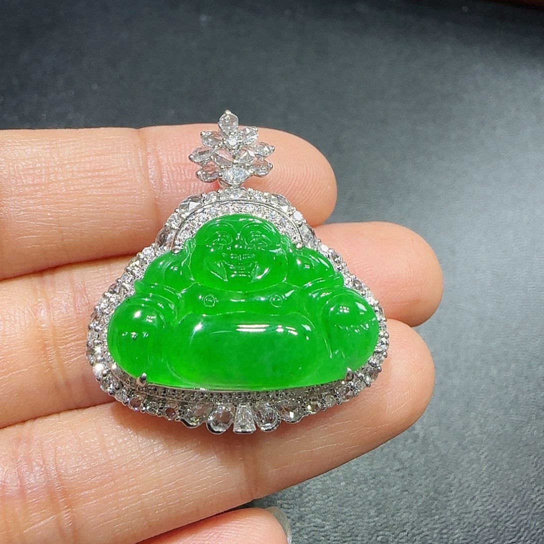 翡翠吊坠(不含链)18K金镶嵌