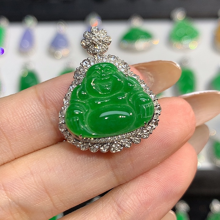 吊坠(不含链)18K金镶嵌翡翠