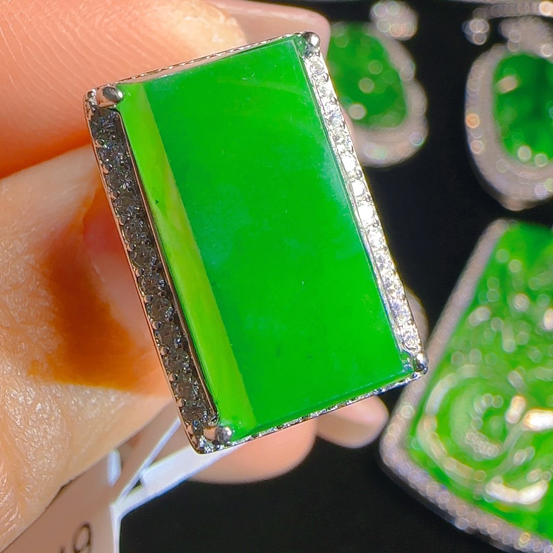 翡翠戒指银S925镶嵌天然