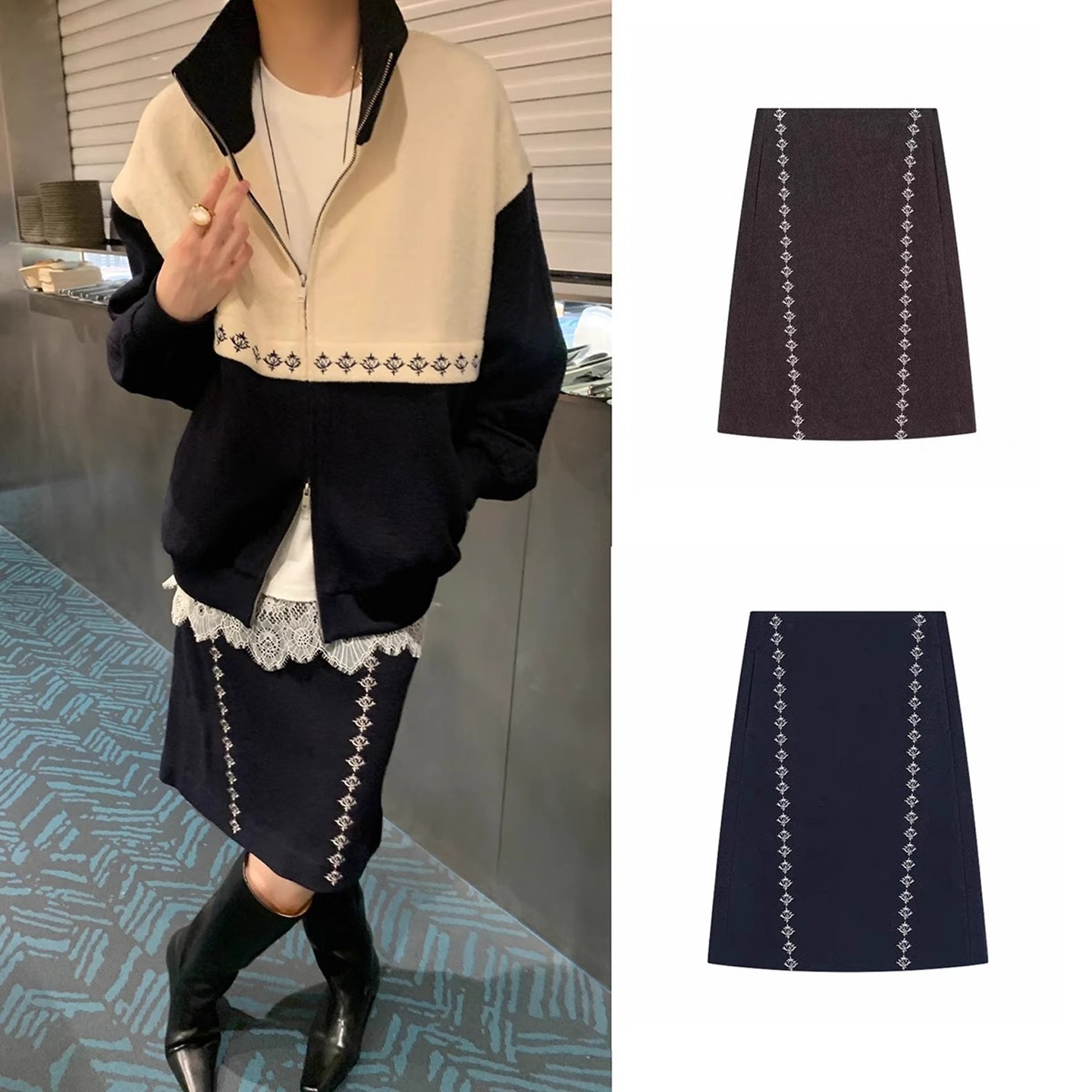 现货【IC民族风刺绣中裙半身裙】小众设计师五分卫衣裙直通显瘦修身