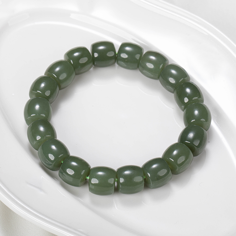 和田玉油青直切极限弧12*11mm单圈手串