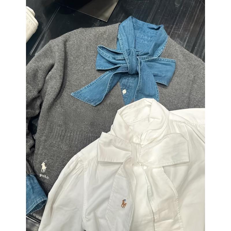 蝴蝶结牛仔长袖衬衫（2个色）