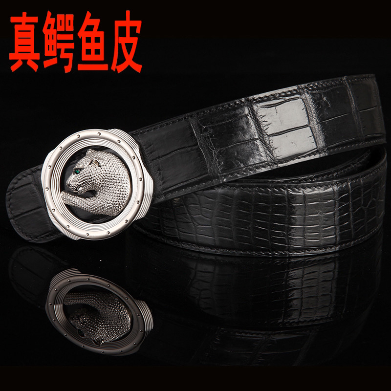 新款史蒂芬豹头鹰头男士鳄鱼皮裤腰带不锈钢圆扣真皮商务正装皮带