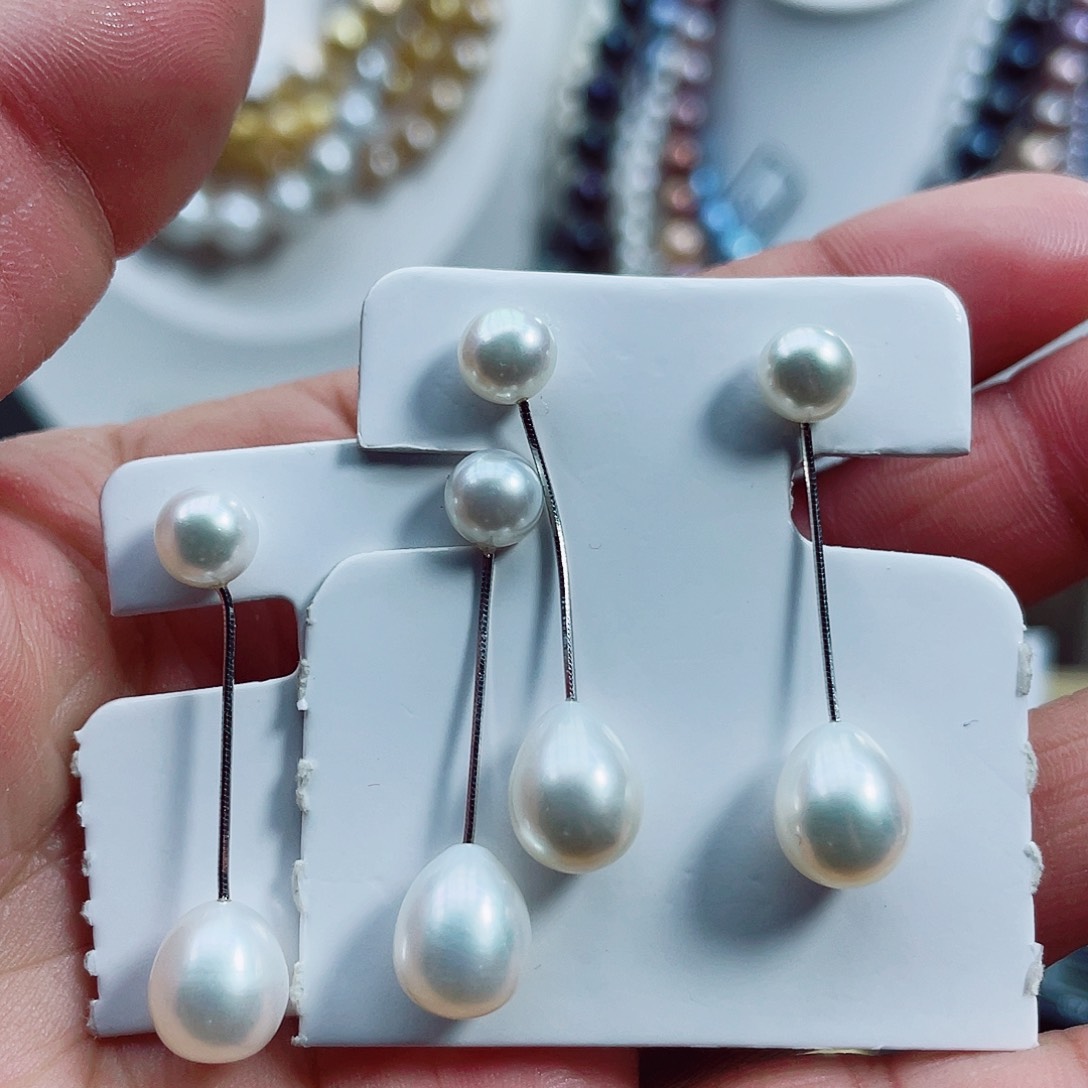 淡水珍珠耳钉银S925镶嵌