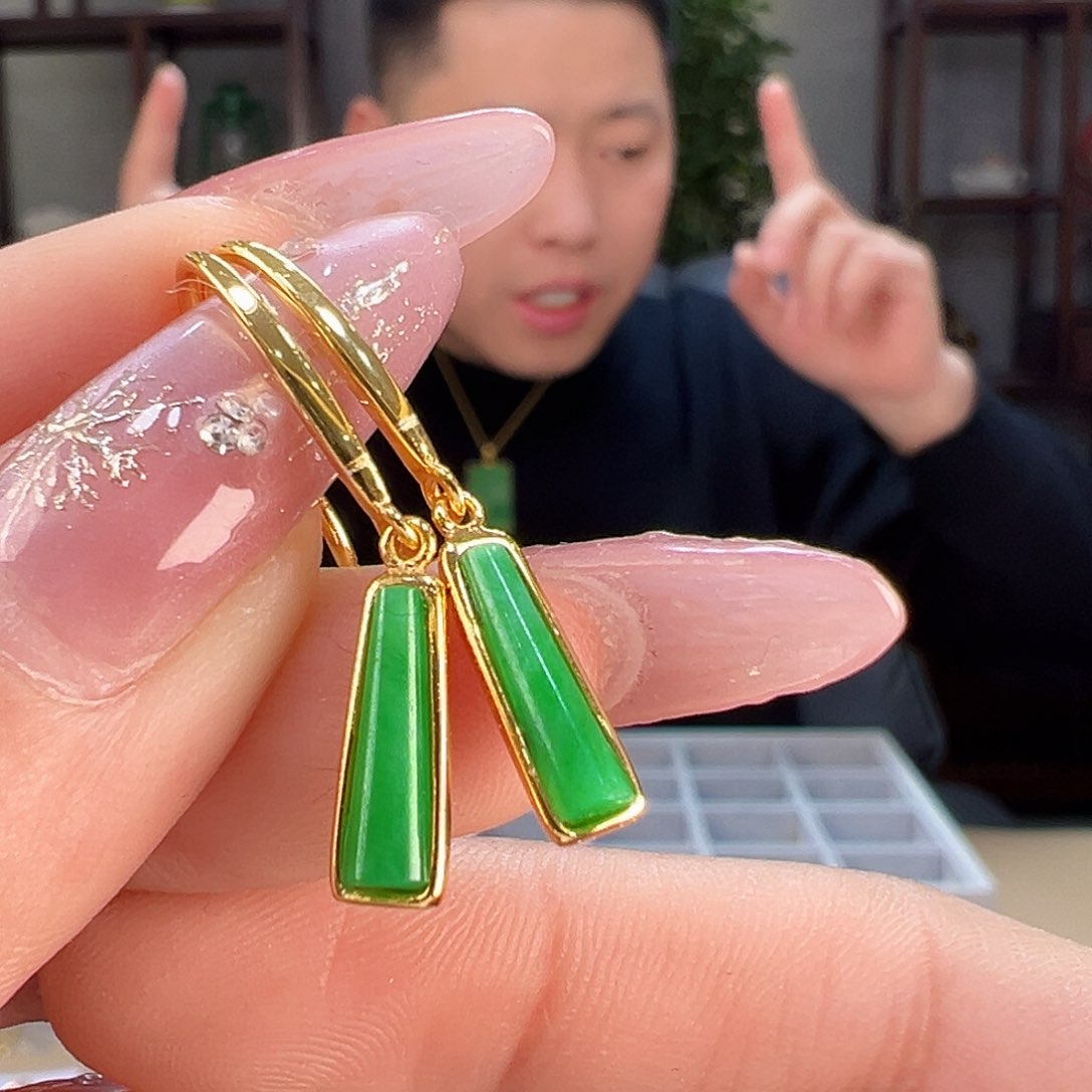 翡翠耳饰银S925镶嵌耳环4