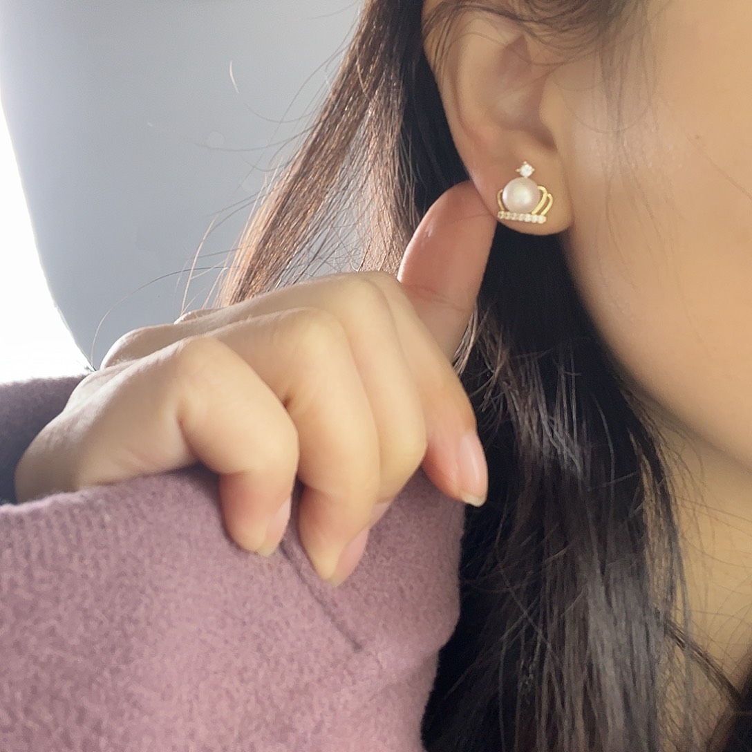 银S925镶嵌耳饰淡水珍珠