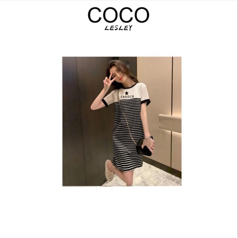【COCO LESLEY】夏季女短袖连衣裙宽松显瘦修身气质圆领t恤裙243