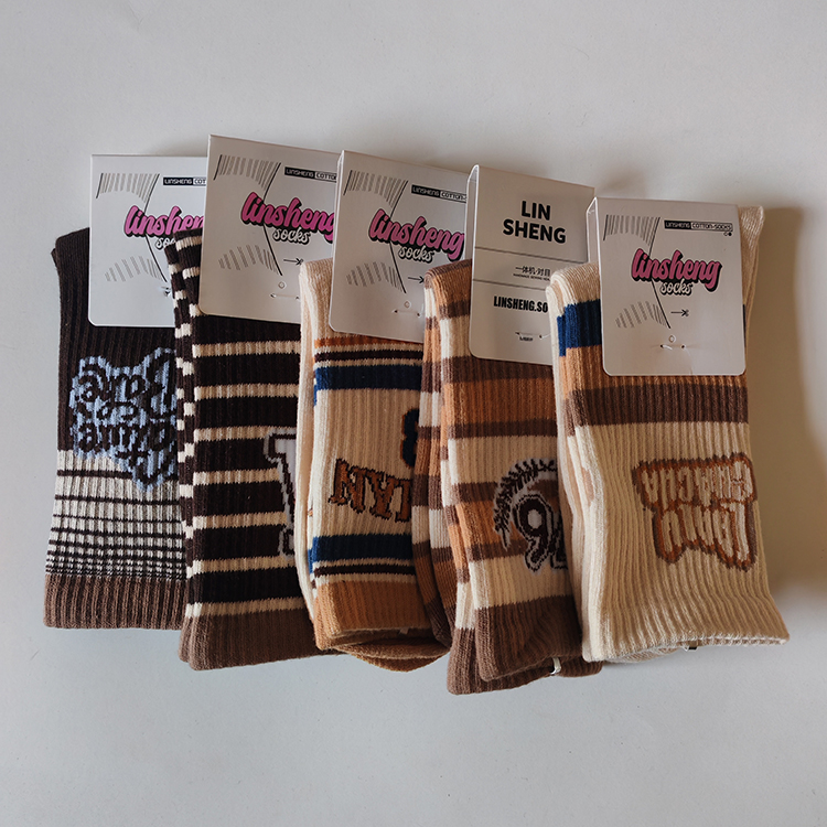 【5双】咖色袜子女春秋中筒袜韩版ins潮运动舒适透气时尚百搭长袜