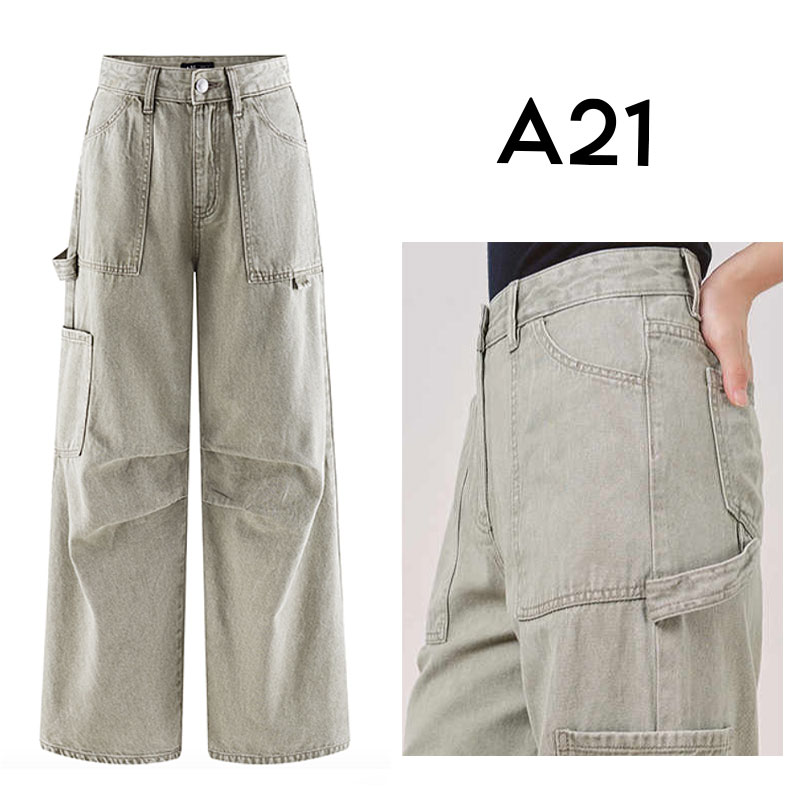 A21女装高腰显瘦阔腿牛仔长裤F451226008