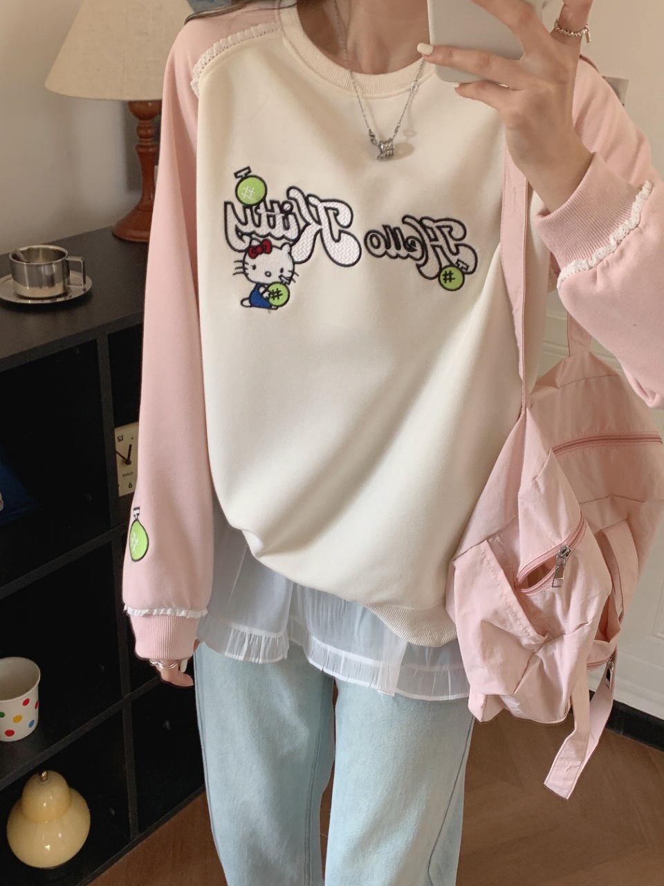 25K圆领kitty猫时尚休闲百搭减龄宽松韩版卡通长袖女士女生洋气