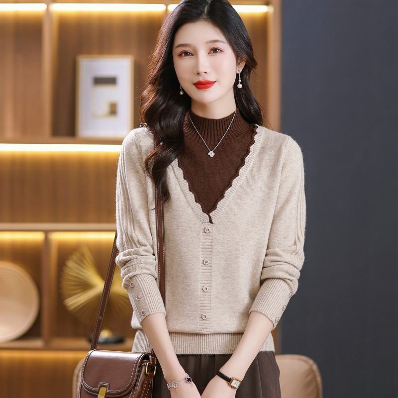 冬季半高领加厚针织衫毛衣女内搭外穿保暖上衣洋气时尚减龄打底衫