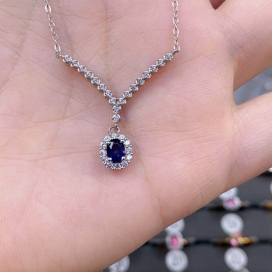 蓝宝石颈饰银S925镶嵌