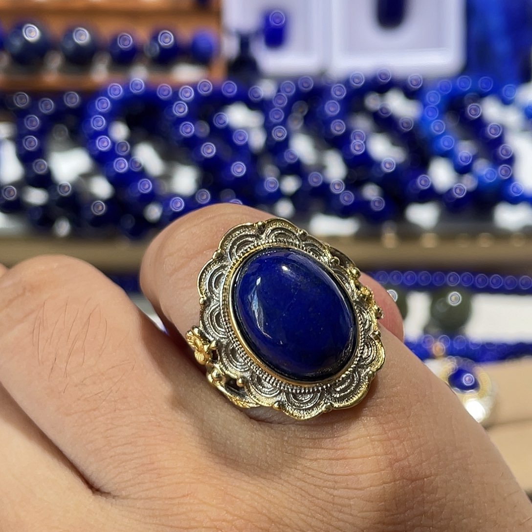 龙***姐青金石银S925镀金镶嵌青金石女款戒指